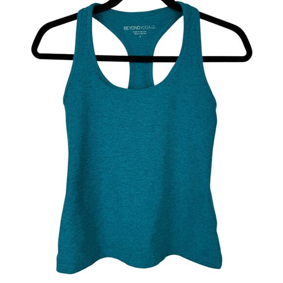 RARE Beyond Yoga x The Bar Method Teal Racerback Tank Top w/ Shelf Bra - Small - Picture 1 of 4